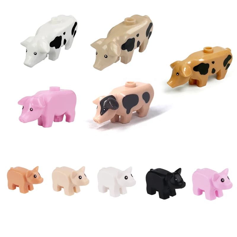 Mattoncini MOC per Costruzioni di Animali da Fattoria: Maiale Maculato/Cinghiale/Porcellino, Giocattoli in Mattoncini per Animali da Zoo, Parti Compatibili con LEGO