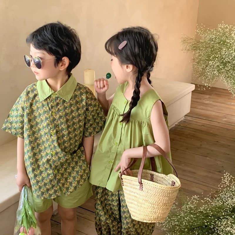 Abbigliamento estivo per fratelli Floreale Bambino Ragazzi Maniche corte + Pantaloncini Completo Mussola Solid Sling Tees Baby Girl Stampato Pantaloni corti Abiti