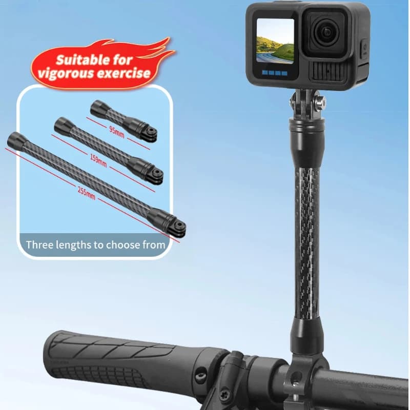 Asta di Prolunga in Fibra di Carbonio con Vite da 1/4" e Adattatore per Montaggio su Moto per GoPro 13, Insta360 X5, DJI OSMO 360 e Action Camera
