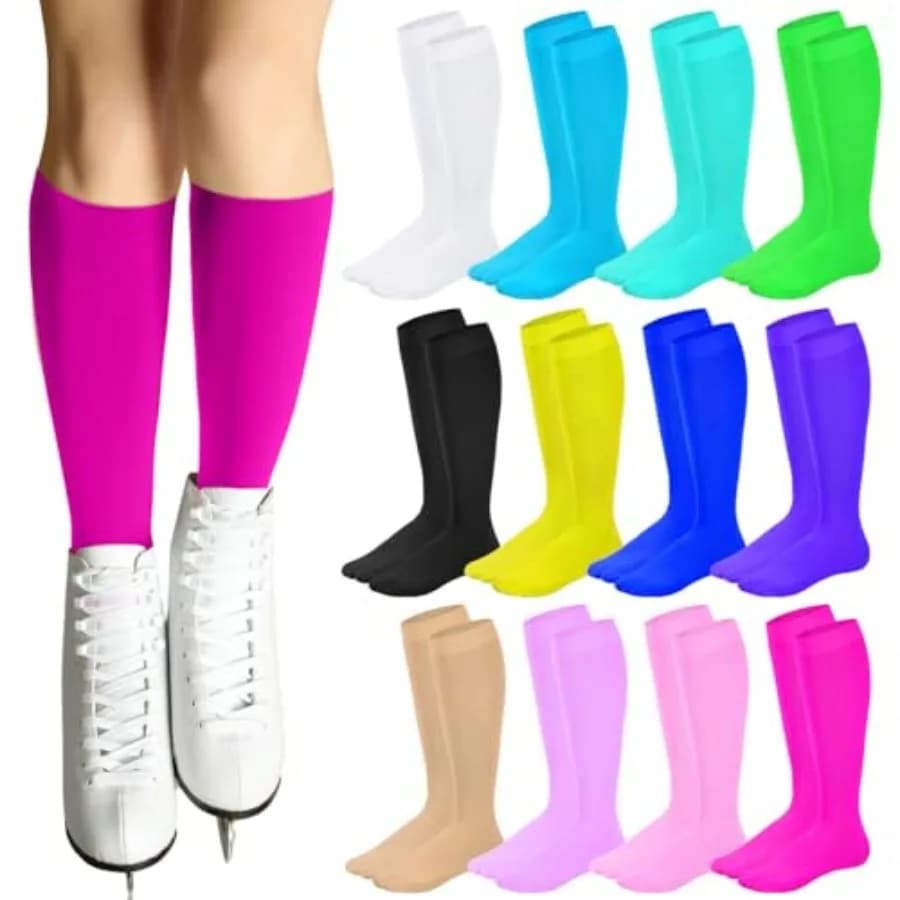 Toulite 2 Pairs Figure Skating Socks Ice Skating Socks for Women Girl Roller Skate Stocking Light Opaque Stocking
