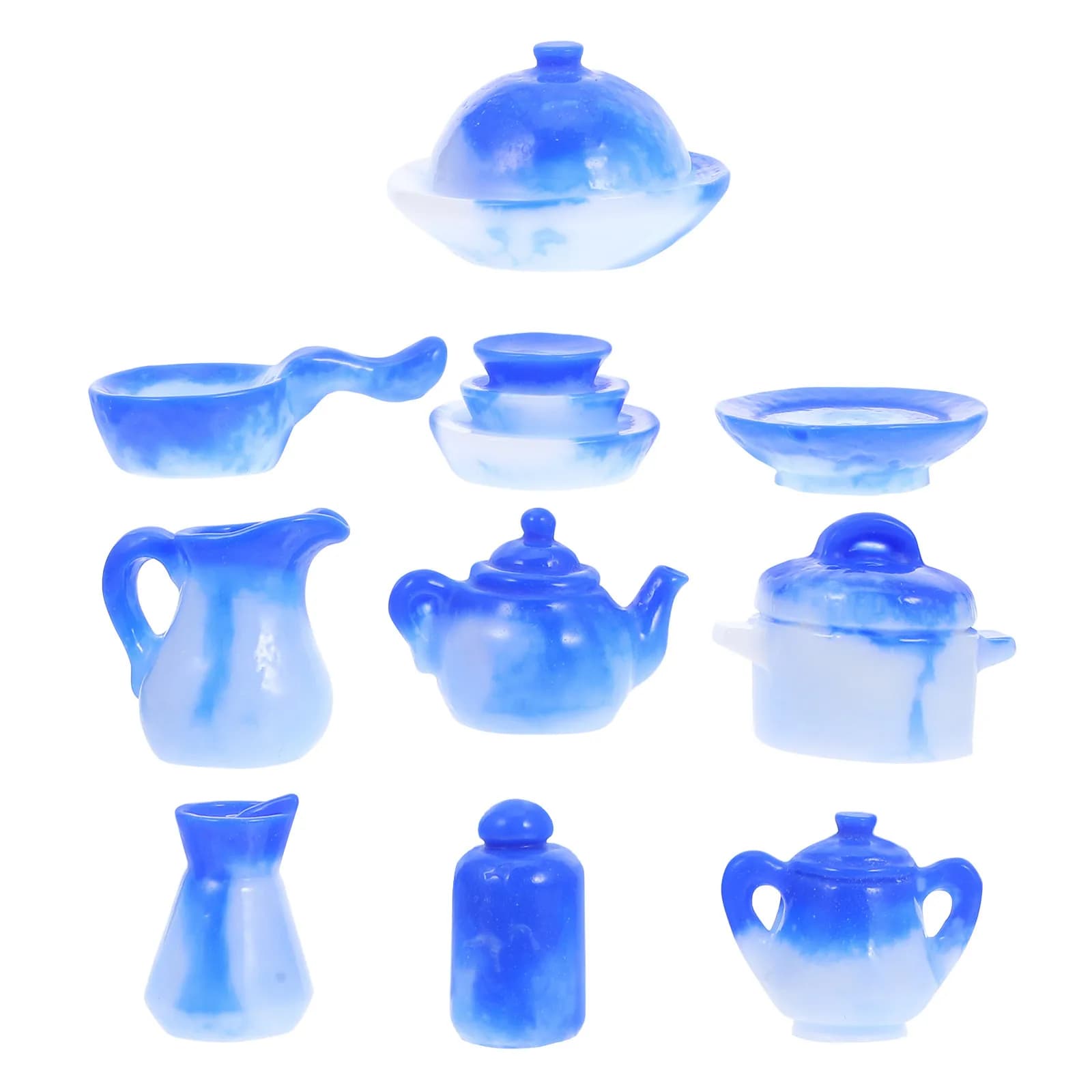 Set di 10 Mini Piatti e Bicchieri in Porcellana Blu e Bianca, Decorazione Creativa Realistica per Cucina, Casa, Ufficio, Regalo