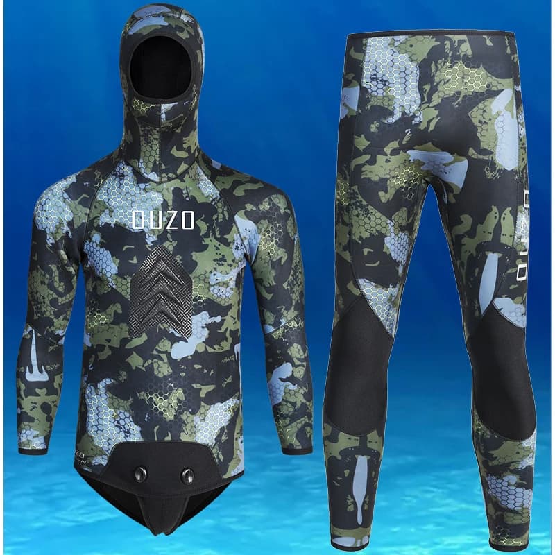 Muta da uomo 5mm Muta da sub completa con fodera a celle aperte Felpa con cappuccio in due pezzi Snorkeling Surf Kayak Canoa Tute bagnate