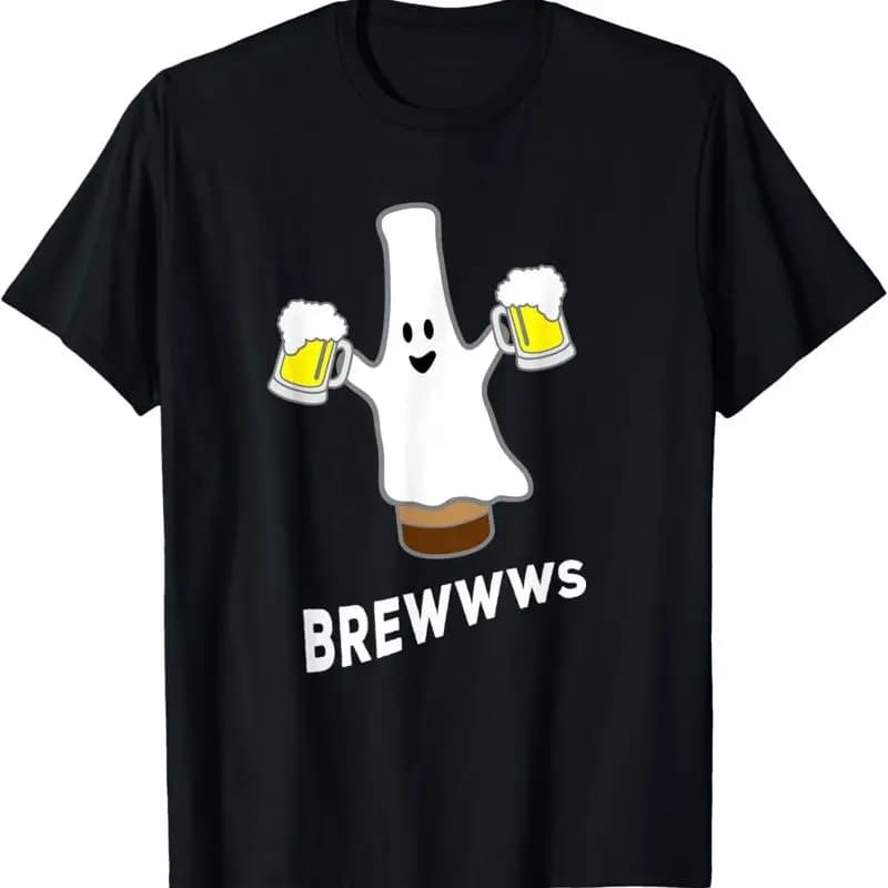 Divertente maglietta con bottiglia di birra di Halloween, pub, gattonare, fantasma
