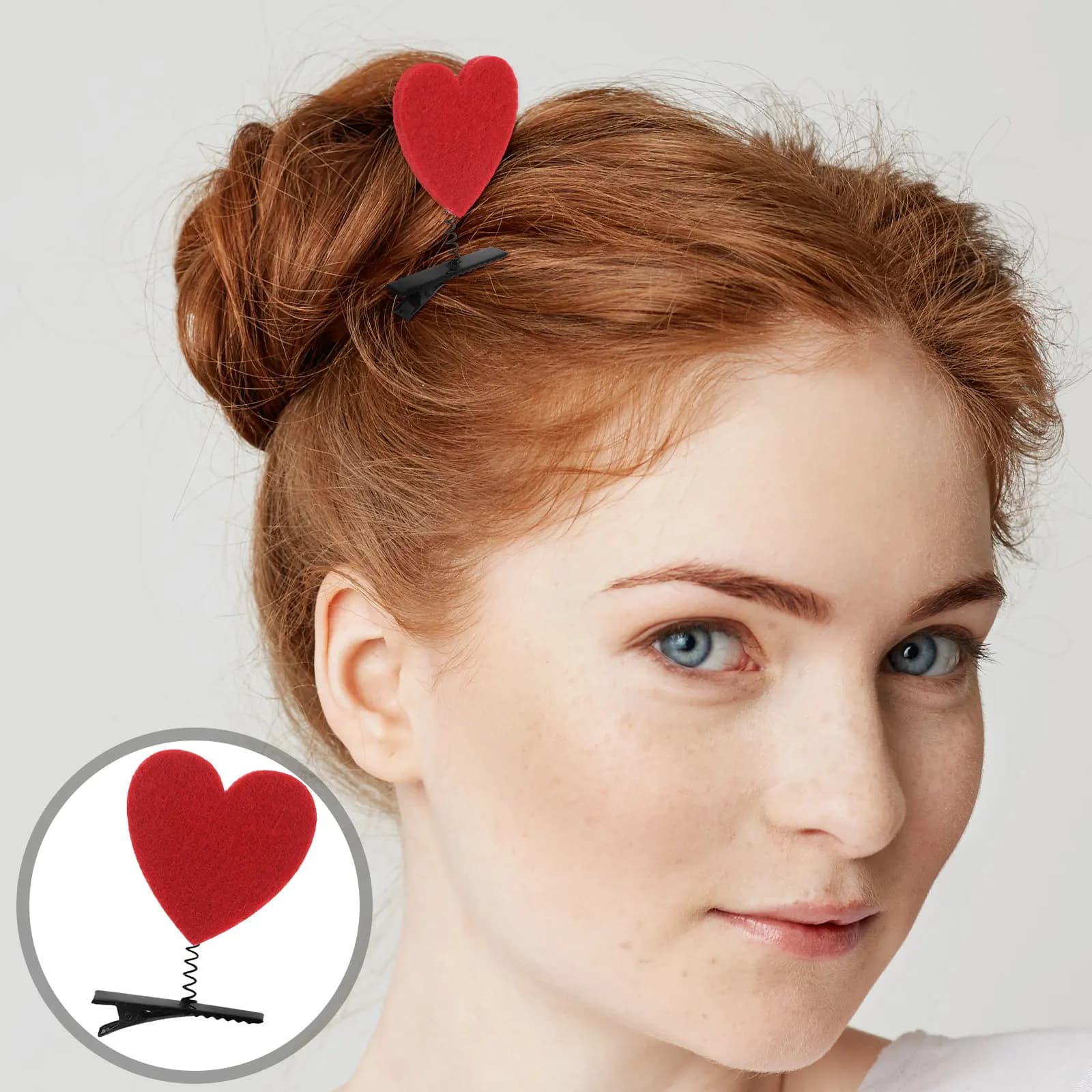 Set of 10 Red Heart Shape Hair Clips, Valentine's Day Card Accessories, for Girls, Daily Use and Party, Romance Sets in Heart
