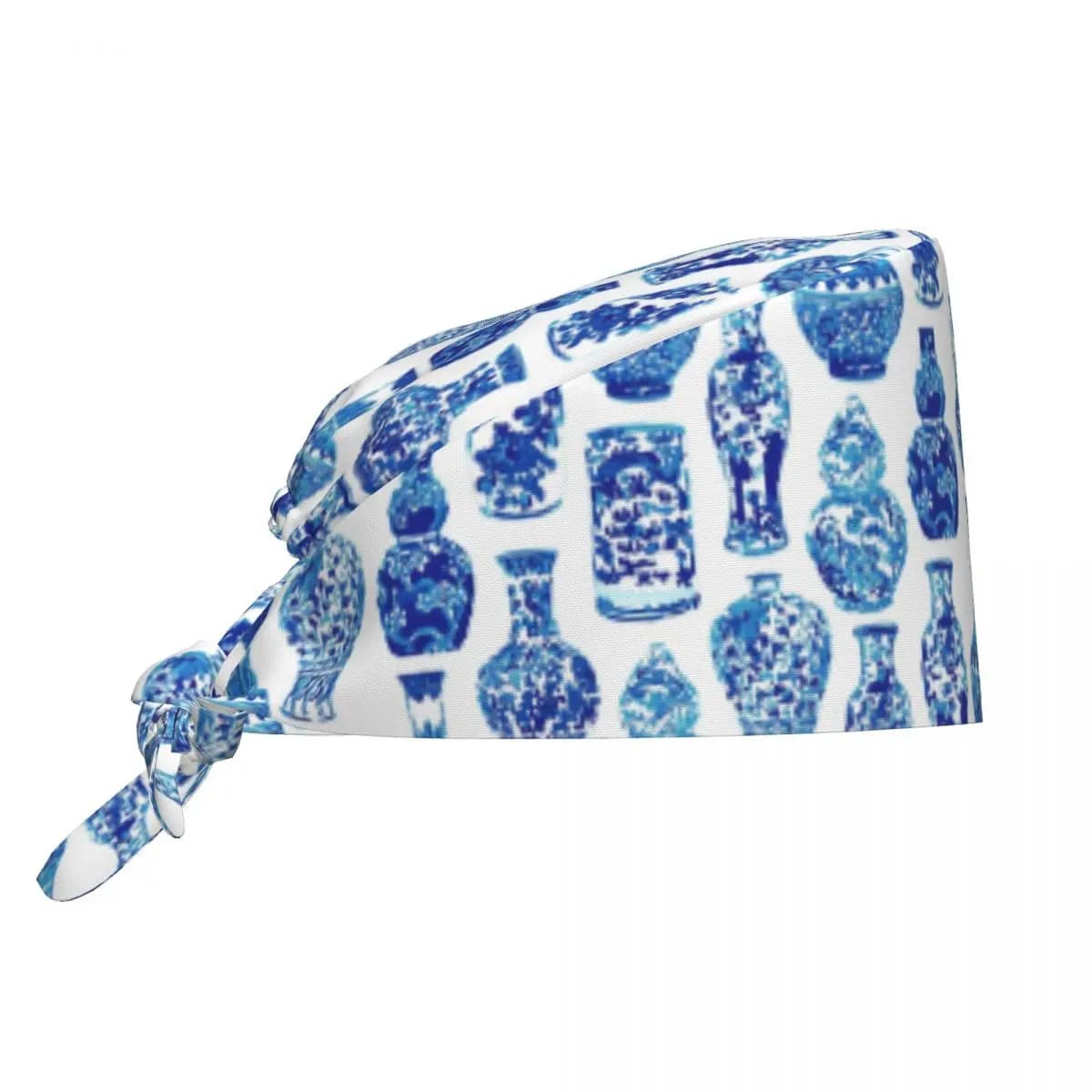Cappello da Lavoro in Porcellana Cinese con Motivo Blu e Bianco a Vaso di Zenzero, Berretto Chirurgico per Infermieri, Dottori, Chirurghi e Dentisti