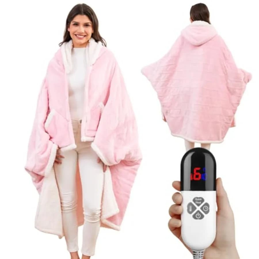 Sciarpe Riscaldanti per Donne, Coperta Elettrica Indossabile, Poncho Riscaldato con Tasche, 6 Livelli di Calore, 4 Ore di Autonomia