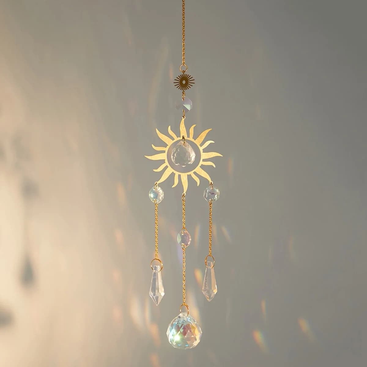1pc metal sun pendant handmade wind chime charm car decoration outdoor garden crystal sun catcher