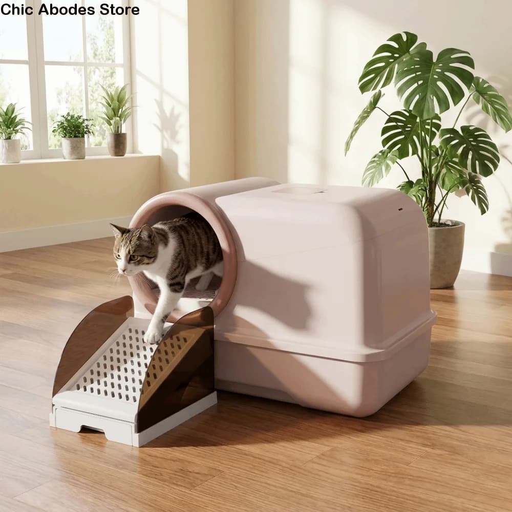 Adjustable Height Cat Litter Ramp with Drawer Anti Tracking Non Slip Elevated Litter Box Step Stable Efficient