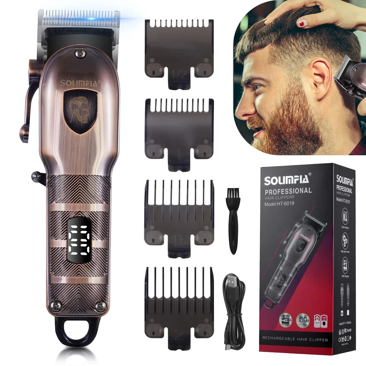 Solimpia Professional electric haircut for beard Rechargeable Razor for men Haircutting Kit for wet/drying