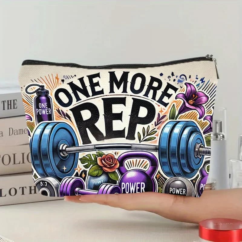 Una borsa per il trucco a tema per sollevamento pesi: simpatica custodia multifunzionale con cerniera per donna, borsa per riporre gioielli