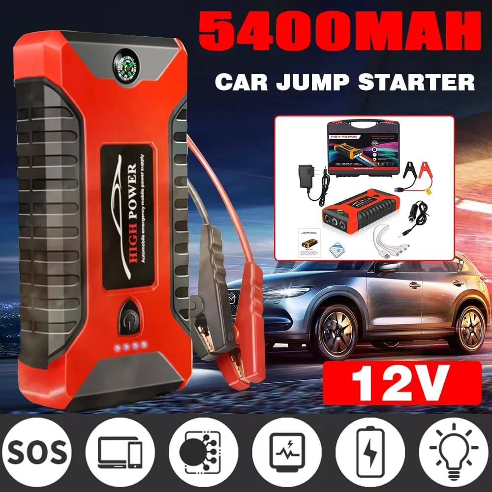 Avviatore di emergenza 4 in 1 600A con power bank da 5400mAh, compressore d'aria, pompa per pneumatici, caricabatterie portatile, dispositivo di avviamento per auto