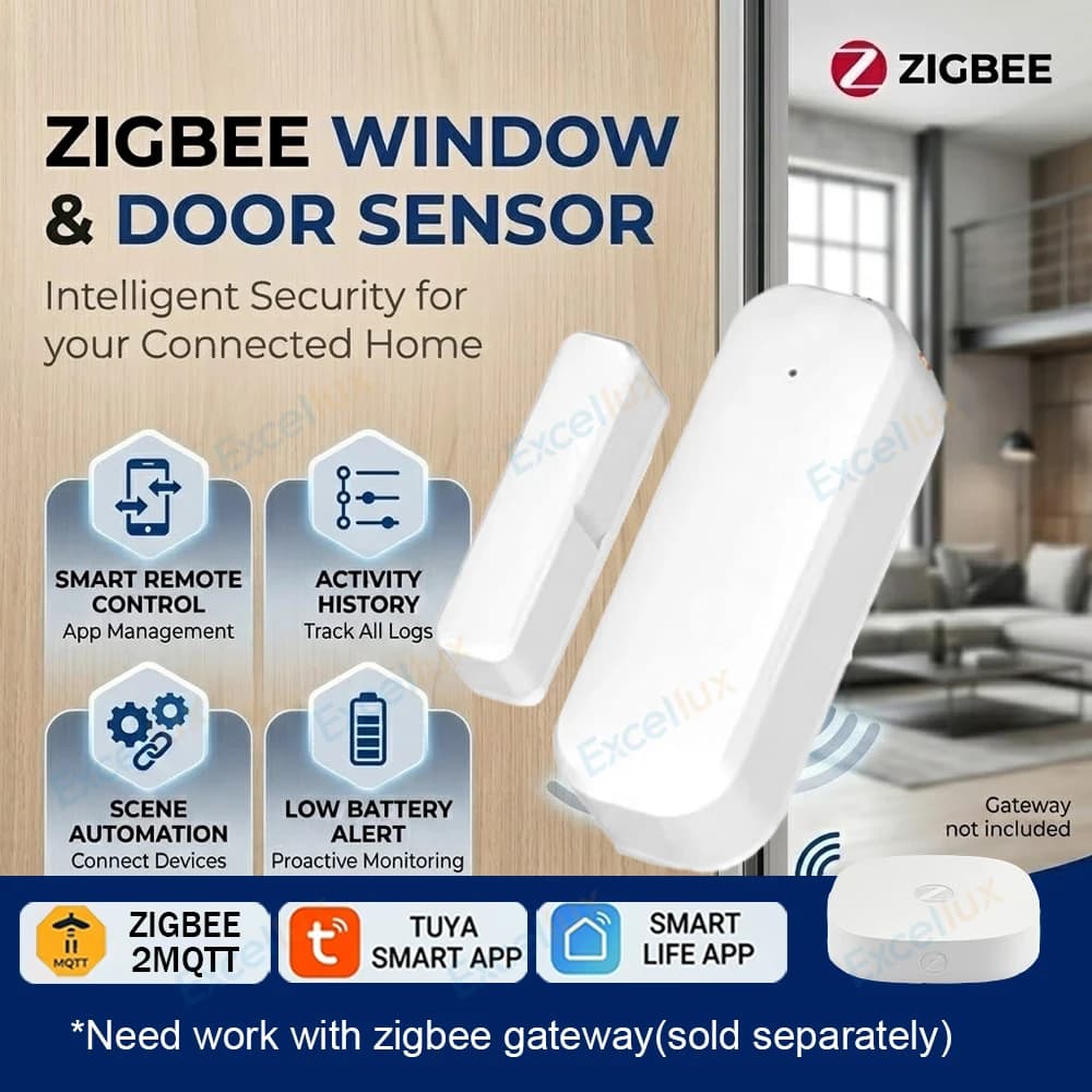 Sensore per Porte e Finestre Zigbee 3.0, Rilevatore di Apertura/Chiusura, Sistema di Allarme Domestico Intelligente per Zigbee2MQTT Tuya Smart Life, Richiede Gateway Hub