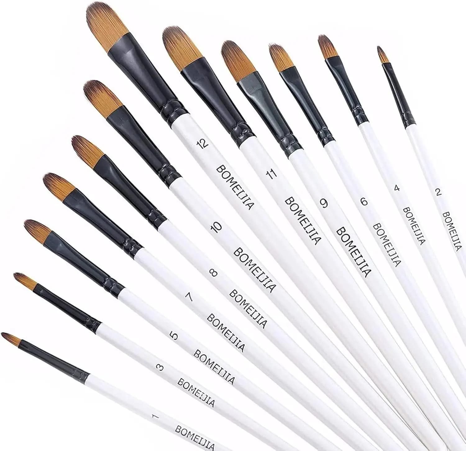 12 Pcs Filbert Paint Brushes Set for Acrylic Oil Watercolor Gouache with Synthetic Nylon Tips