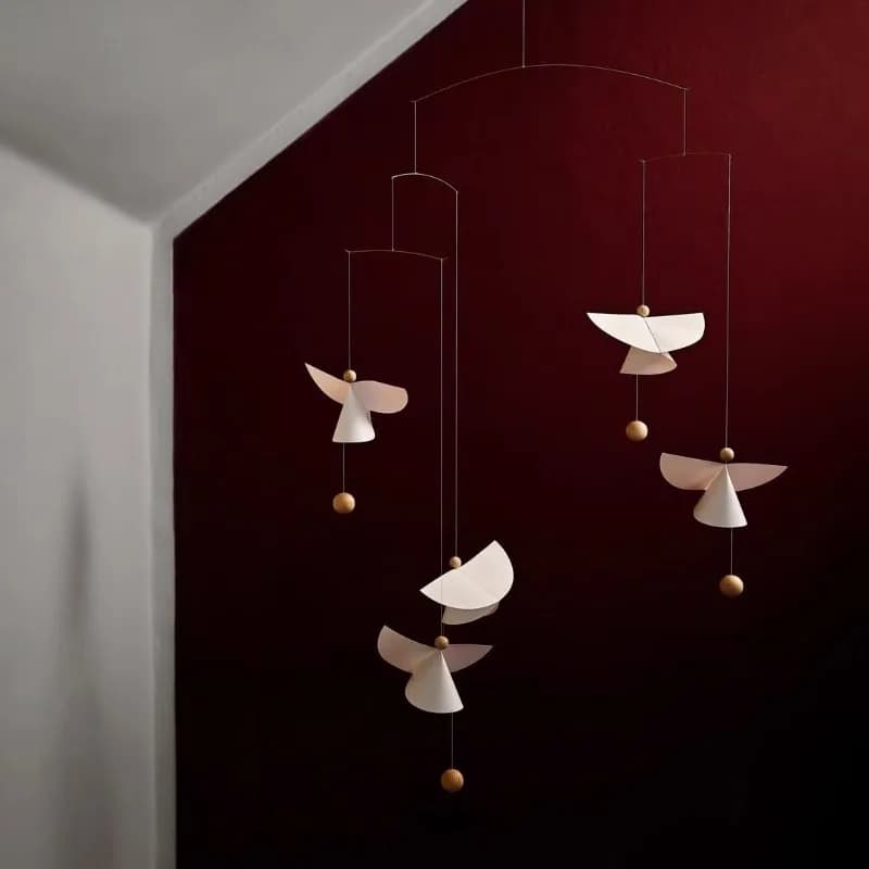 Ins angel pendant, origami angel air balance pendant, Nordic baby crib bell, modern home decoration rotating silent wind chime