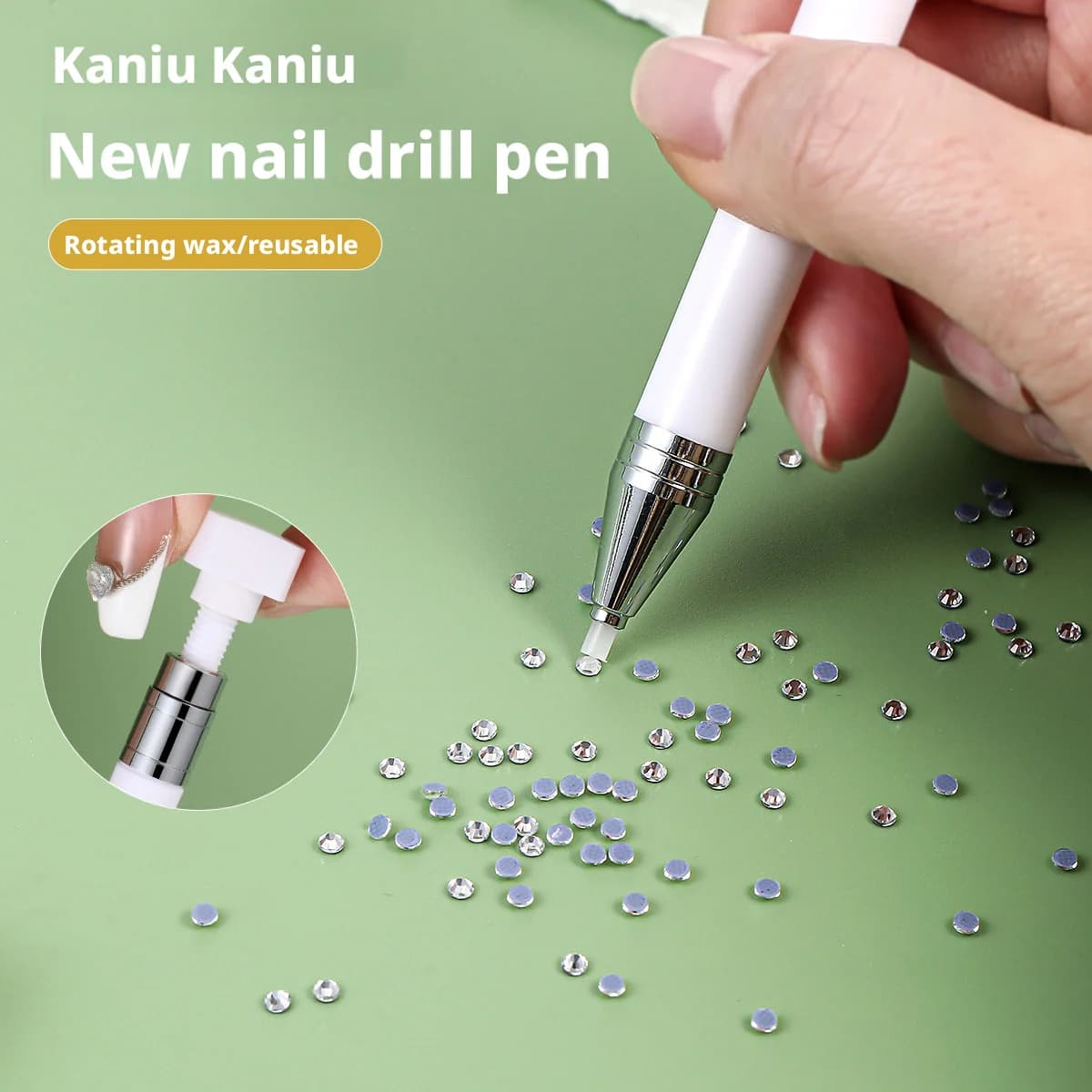 Penna per Decorazione Unghie Kaniu, Strumento per Applicazione Strass, Pittura Diamante Fai-da-Te, Accessorio Adesivo per Decorazioni Unghie