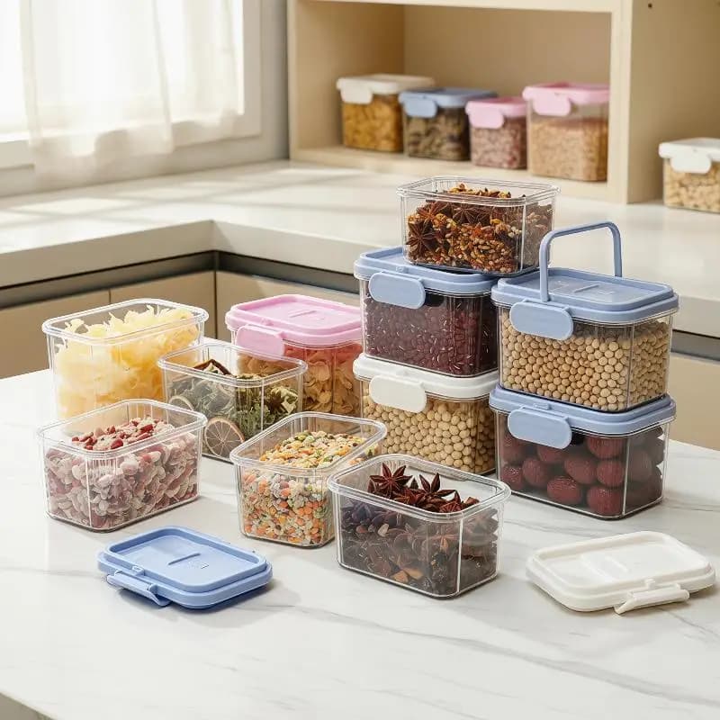 Contenitori ermetici in plastica per alimenti con maniglia e coperchi, scatole portatili a tenuta stagna per snack da picnic