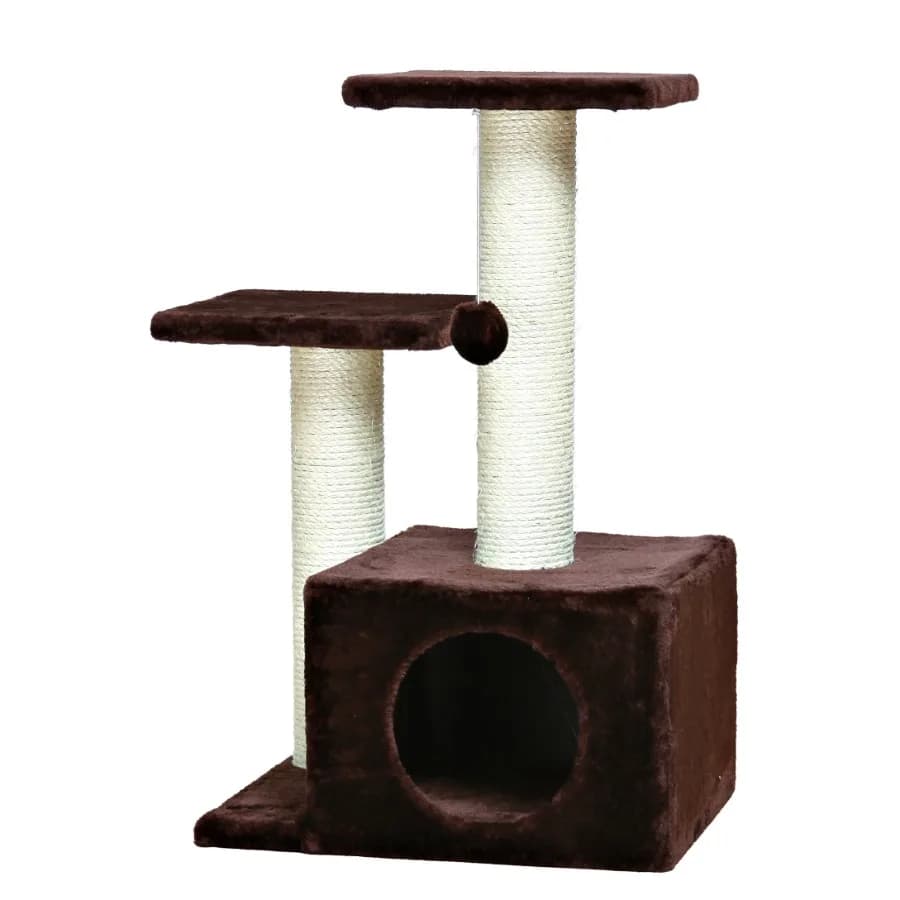 Valencia Plush and Sisal 3-Level 28" Cat Tree with Scratching Posts and Condo Brown