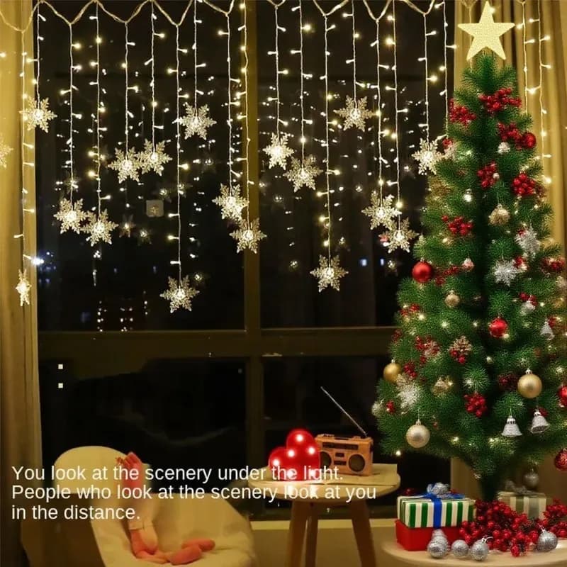 110V 220V Fiocchi di neve Tenda Ghirlanda sulla finestra Lucine Capodanno Ghirlanda Festone Luci a LED Stringa Decorazioni natalizie