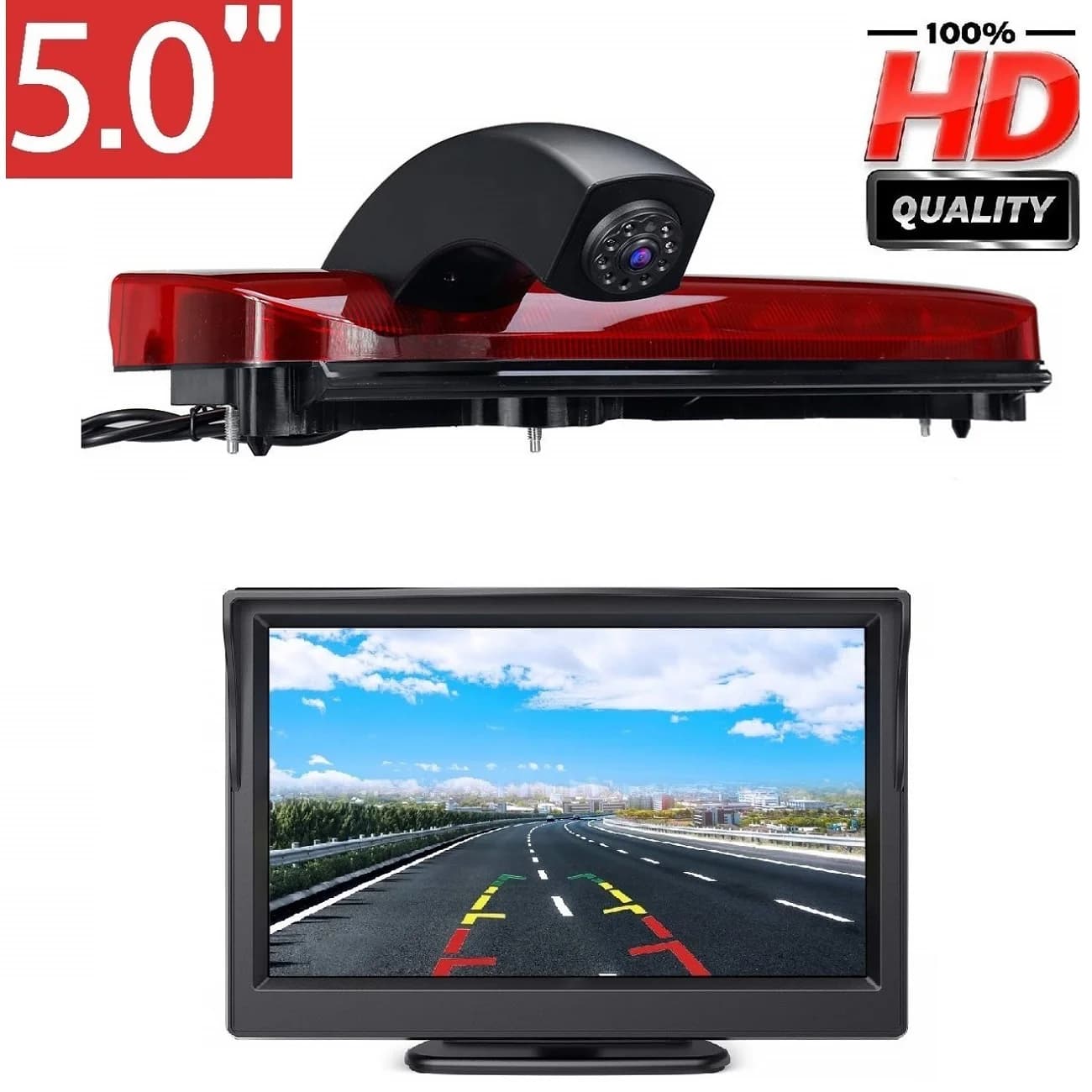 HD 720P 3a telecamera di Backup con luce freno + monitor da 5 ''per FORD Transit Connect Wagon XLT Transporter Minivan 2014-2017 (due porte)