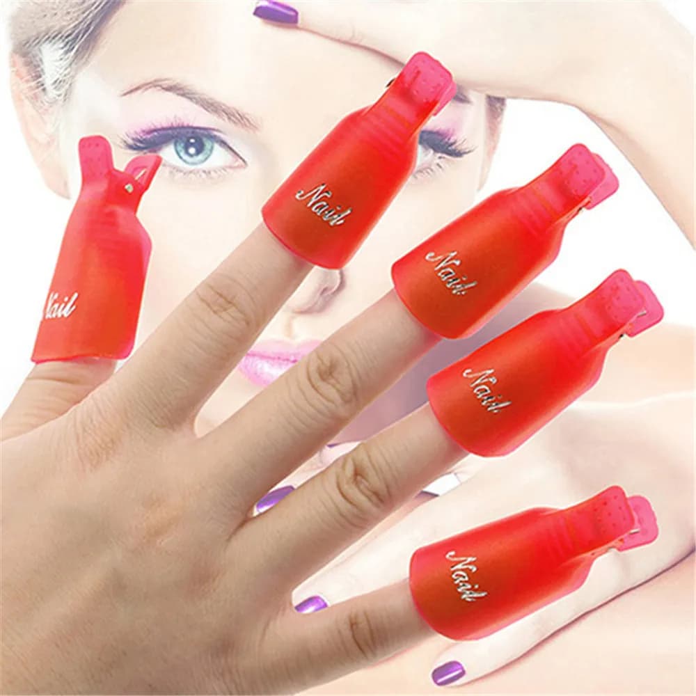Set of 10 clips for removing gel, plastic, for professional and domestic use, for manicure.