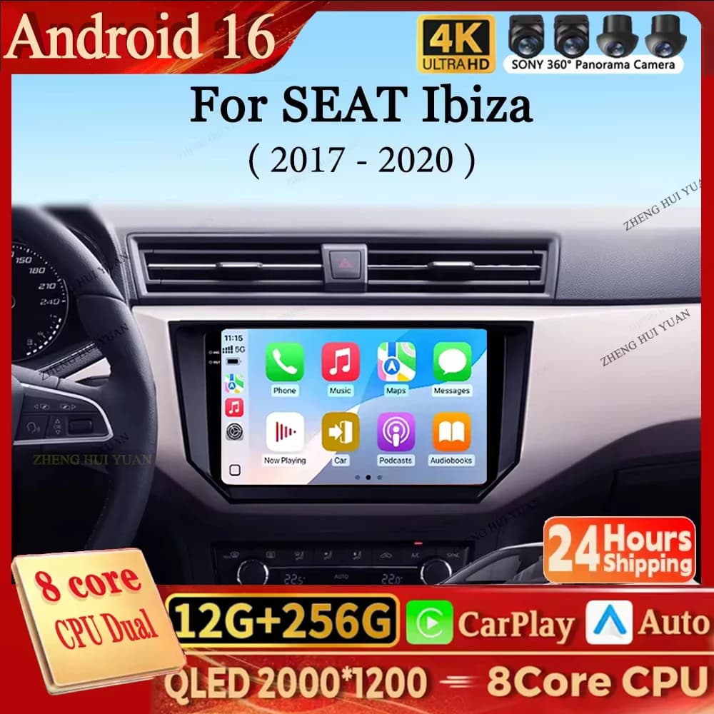 Per SEAT Ibiza 2017 2018 2019 2020 Android 16 Carplay Android Auto Autoradio Multimediale con Lettore Video, 4G WIFI GPS e Supporto Schermo