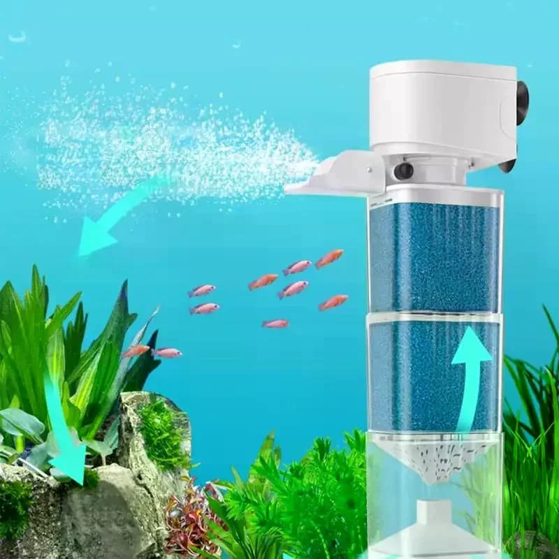 Pompa Filtro Acquario Tutto-in-Uno, 6 Funzioni per Acqua Pulita e Ossigeno, Aeratore Silenzioso con Generatore di Onde, 220V
