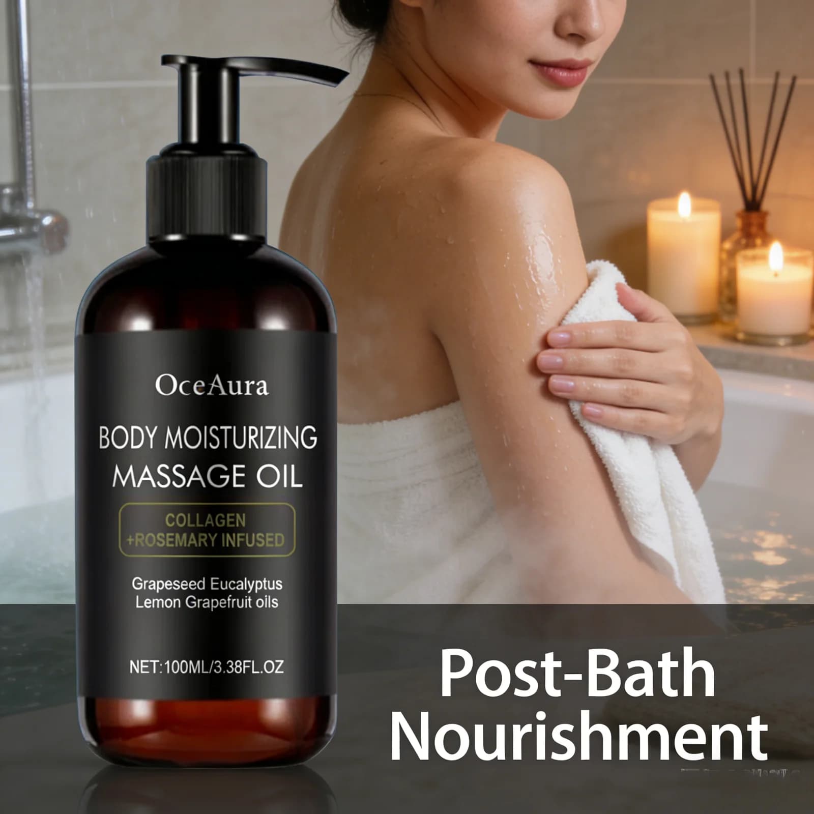 Olio Idratante al Collagene OceAura, Migliora la Texture, Olio al Limone e Pompelmo, Rassoda la Pelle, Prodotti Schiarenti, Olio per Massaggi Corpo Intero