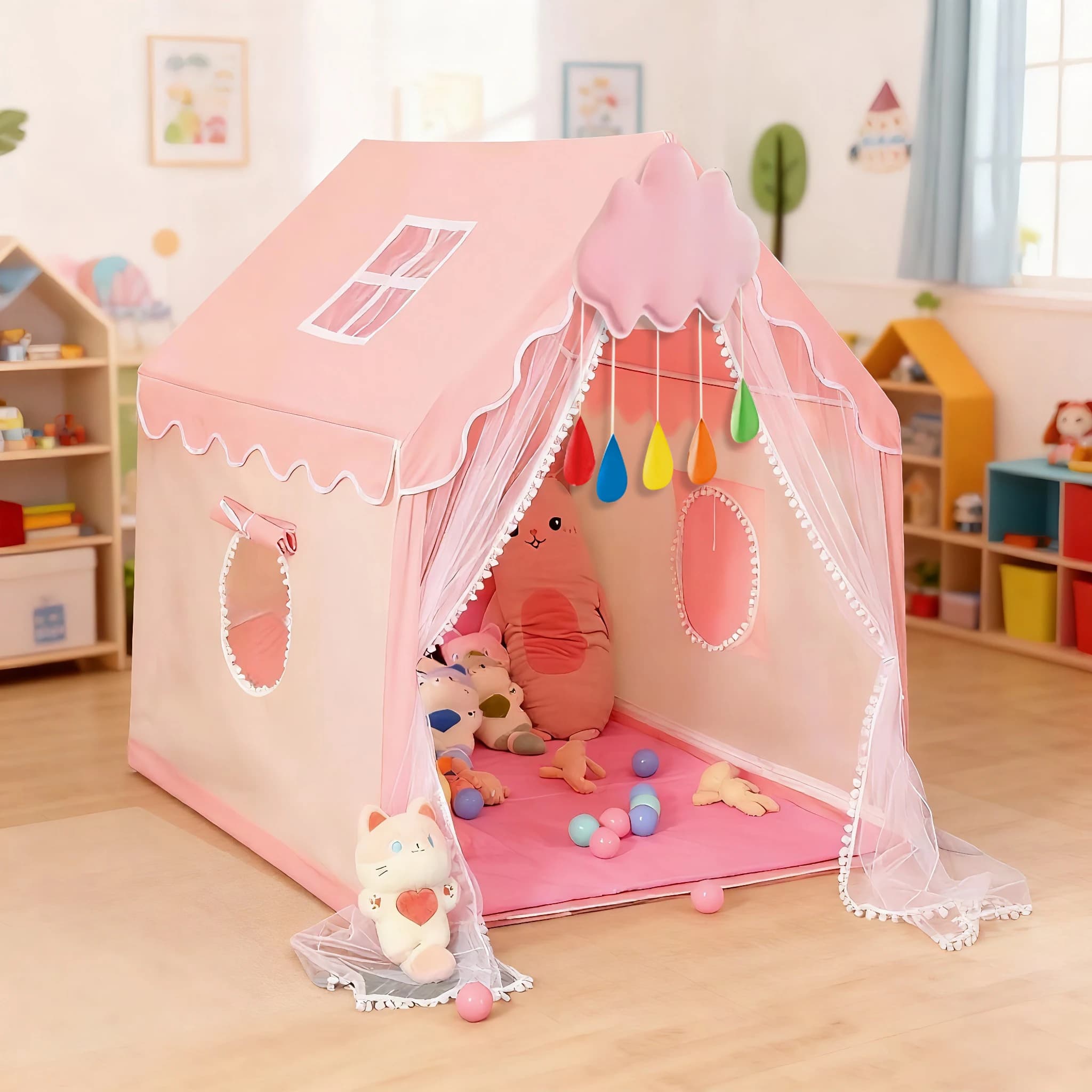 Tenda a baldacchino per letto, Tenda gioco per bambini, Tenda castello delle fiabe, Tenda per giochi di ruolo, Tenda gioco per bambini, Spazio segreto per bambini, Casetta gioco portatile, Include nuvole, Decorazioni per feste di compleanno/Natale/Thanksgiving/Halloween, Regalo per le feste, Non include luci