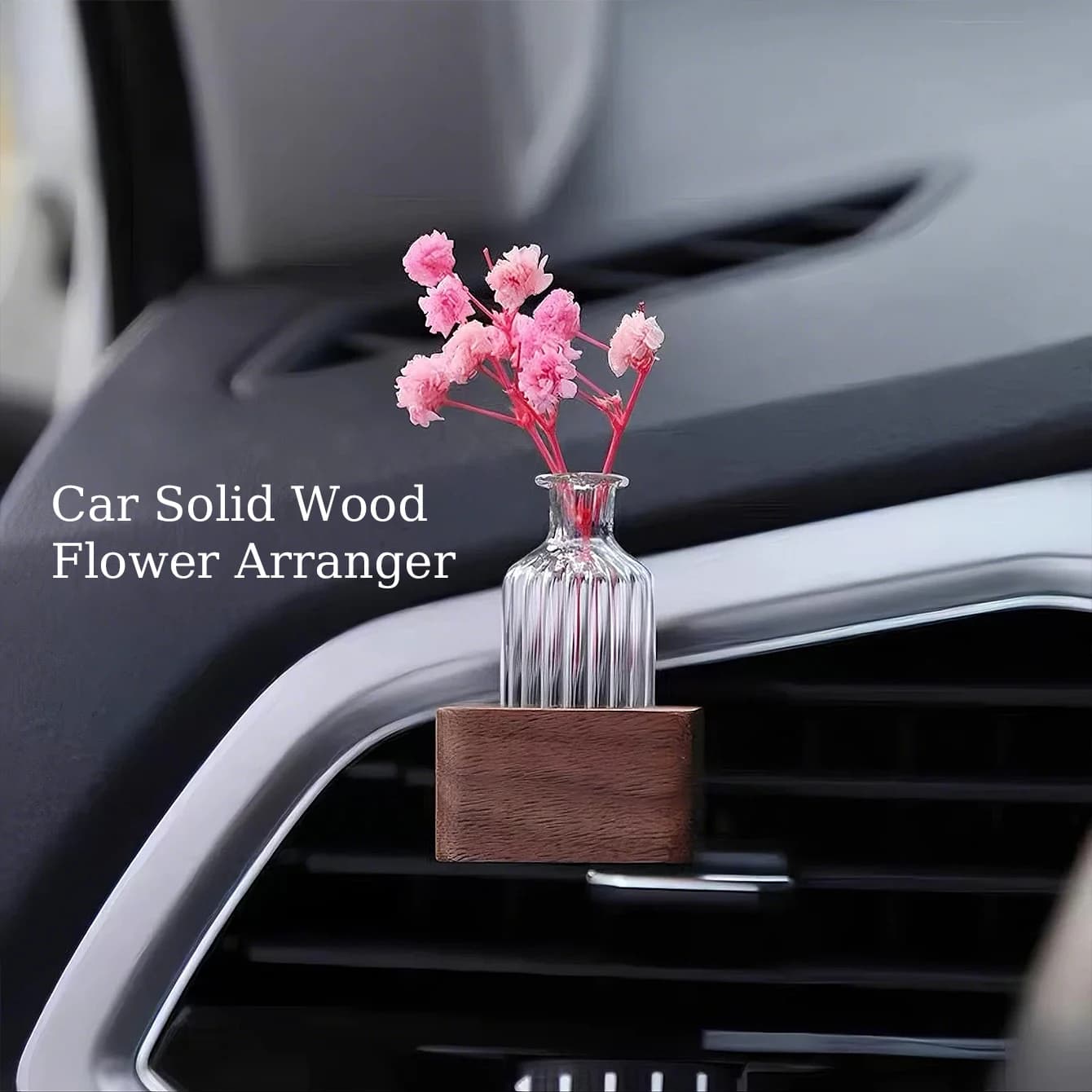 Nordic Style Creative Car-Use Test Tube Flower Holder Made of Solid Wood, Personalized Solid Wood Car Decoration, Solid Wood Flower Stand Decoration for Car Air Conditioning Vent, Glass Test Tube Hydroponic Flower Vase, Can Add Aromatherapy Essential Oils