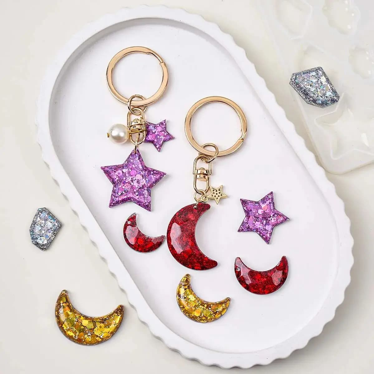 Earring Resin Silicone Mold DIY with Hole Crystal Epoxy Resin Star Moon Cloud Shape Keychain Pendant Necklace Jewelry Molds