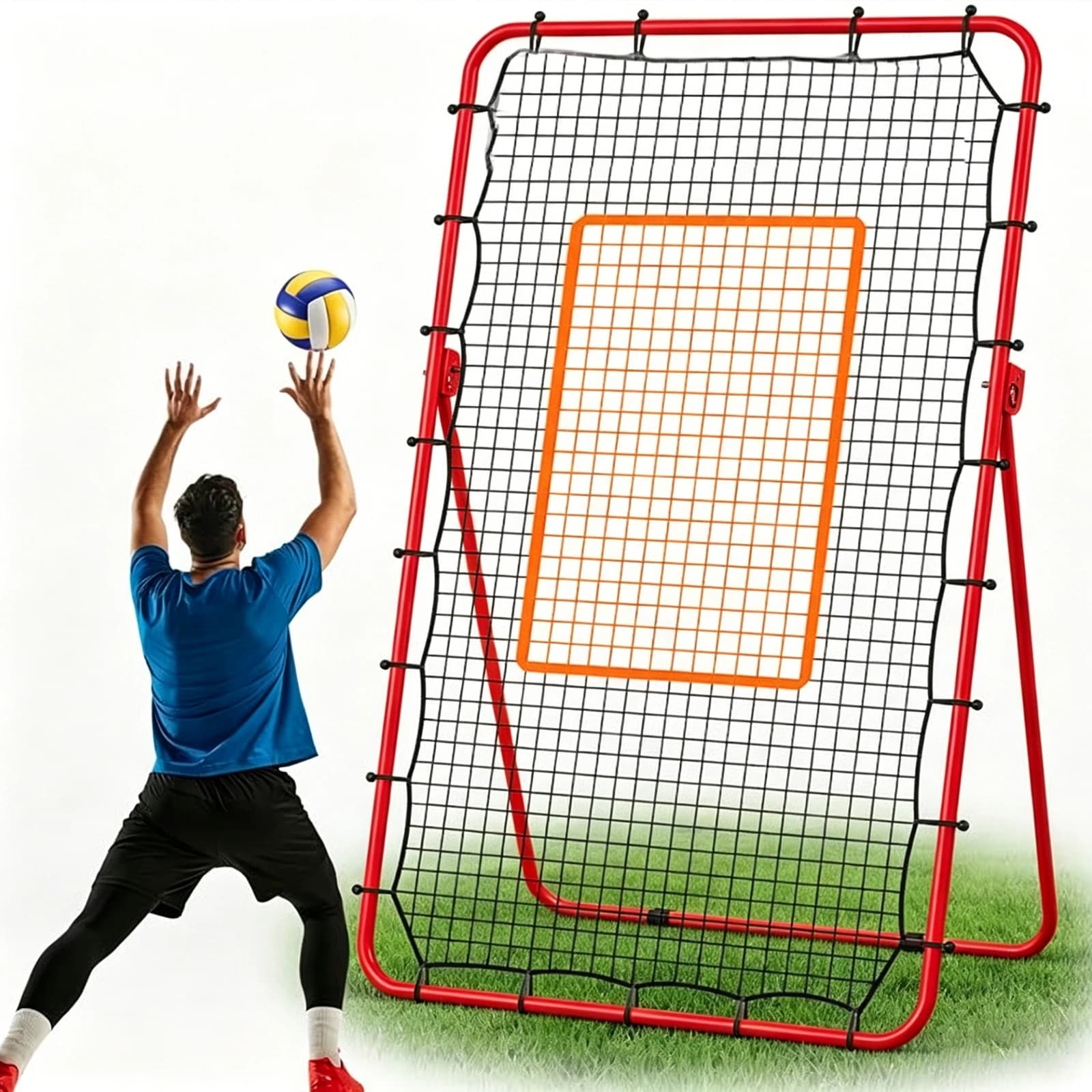 Rete di Rimbalzo per Pallavolo con 5 Angoli Regolabili, Rete da Allenamento Resistente con Telaio in Metallo per Lacrosse, Baseball, Softball