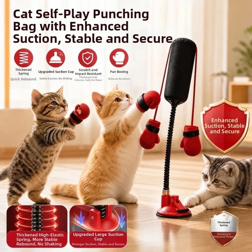 Creative Cat Boxing Toy Suction Cup Base Standing Interactive Cat Toy Spring Gooseneck Boxing Gloves Pet Punching Bag Toy