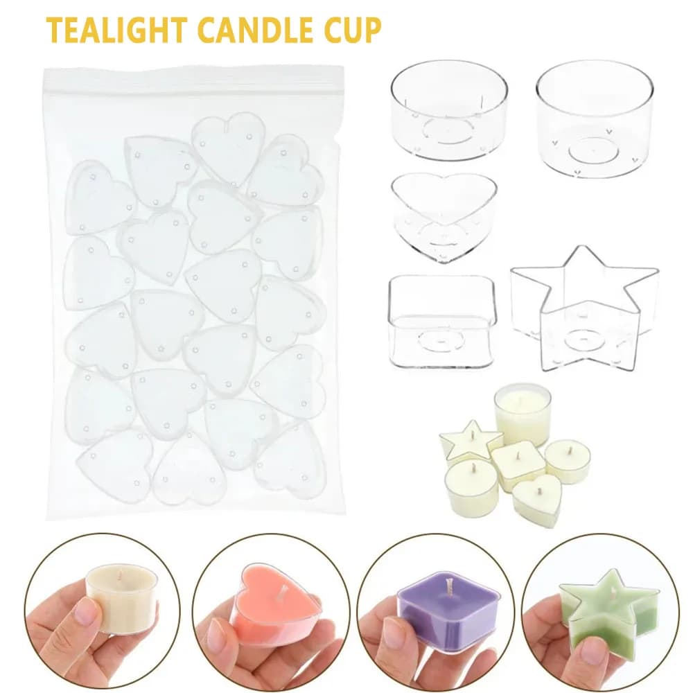 Camping Candlestick Candle Wick Mini Candle Mold Tealight Jar Empty Case Plastic Clear Cup DIY Wax Jar for Tealight Candle Cup