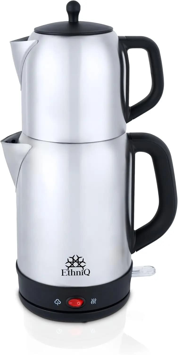 Bollitore Elettrico Turco 2-in-1: Bollitore da 1,7L + Teiera da 1L, Spegnimento Automatico e Mantenimento Calore, Protezione Contro l'Ebollizione a Secco, Acciaio Inossidabile