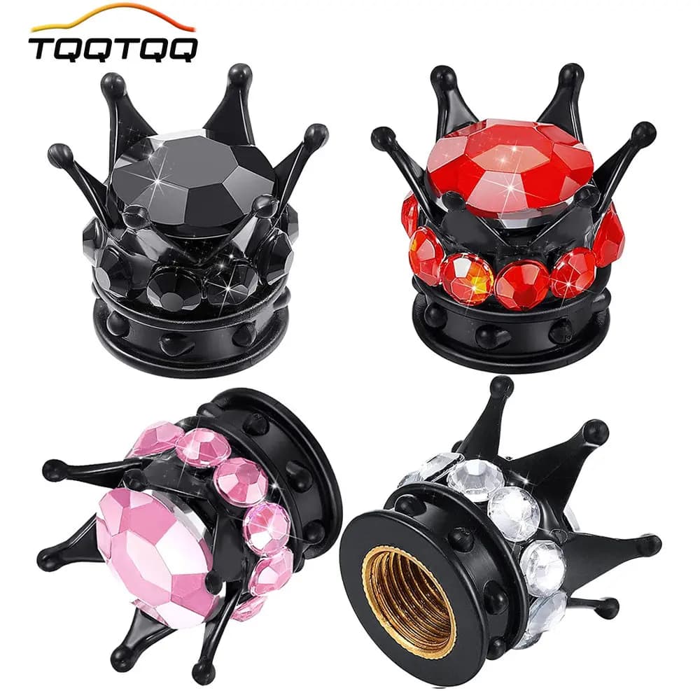 4 pz/set tappi dello stelo della valvola del pneumatico Bling, valvola del pneumatico della ruota dell'auto con corona universale di strass fatti a mano puri per auto, bicicletta, moto