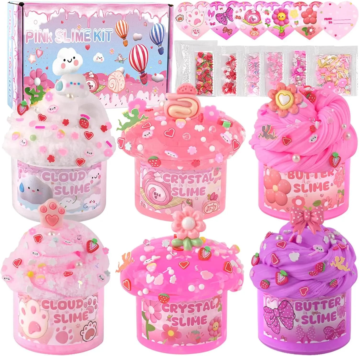 Set di 6 Slime per Bambini 8-12 Anni, Kit Slime Rosa Nuvola, Giocattoli per Ragazze e Ragazzi, Regalo di Compleanno, Sacchetto Regalo per Feste