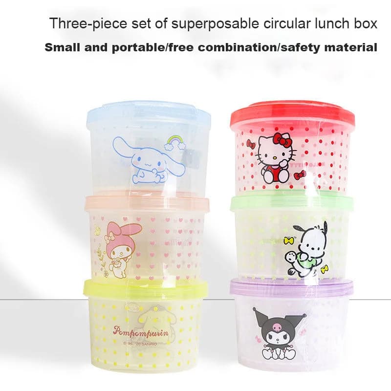 Set di 3 Contenitori per Alimenti Impilabili a Forma di Gattino, Scatola Bento Rotonda con Coperchio per Pranzo, Preparazione Pasti, Conservazione in Cucina, Regalo