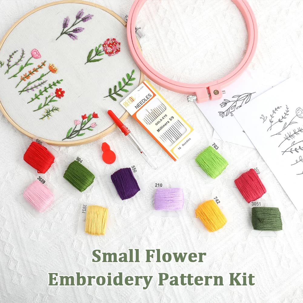 Kit fai da te per ricamo floreale, con telaio, tessuto stampato, fili colorati, aghi per principianti, per cucito e lavori artigianali fatti a mano
