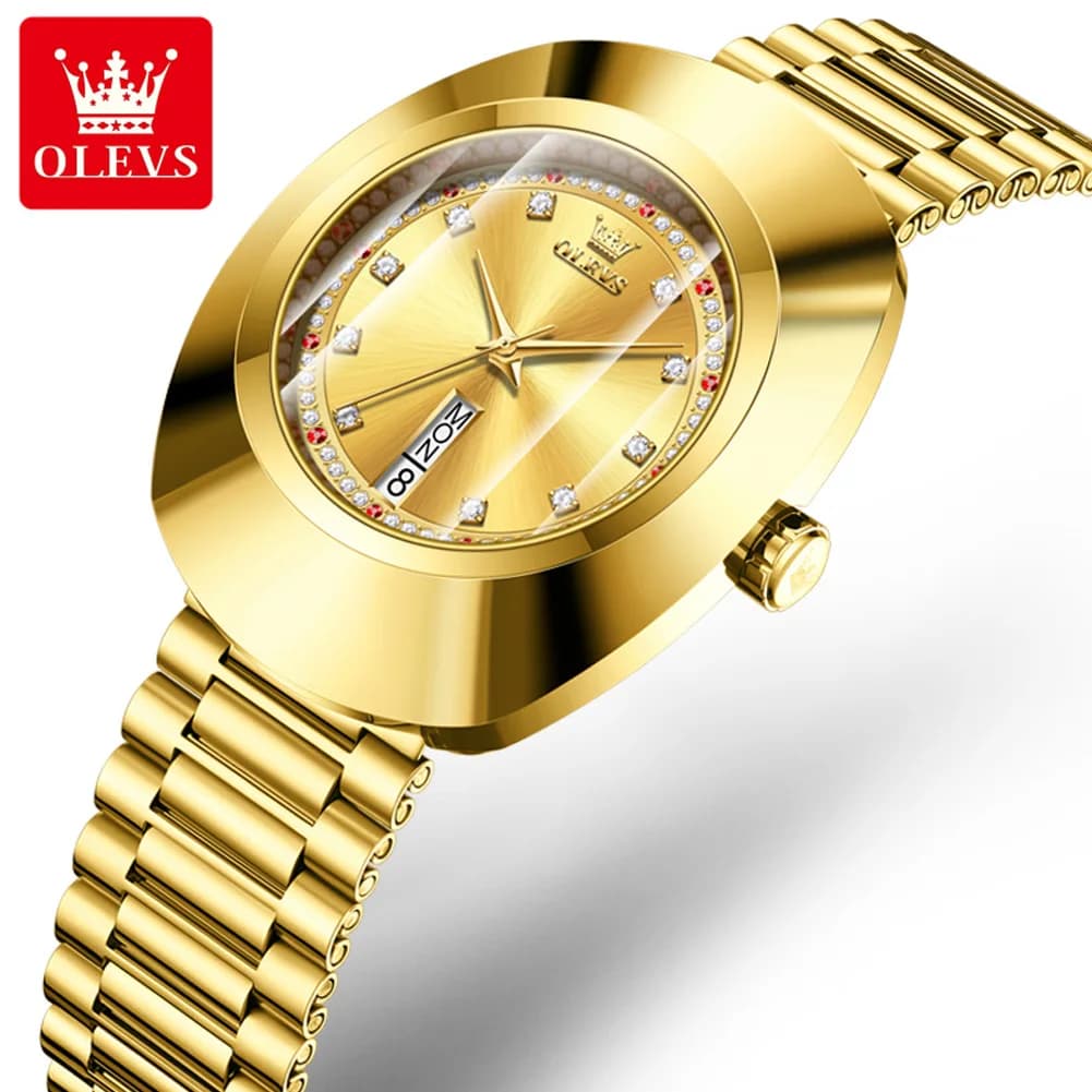 OLEVS 7017 New luxury quartz watch with diamonds for women Wrist watch with large dial with double calendar Waterproof wristwatch of the best brands