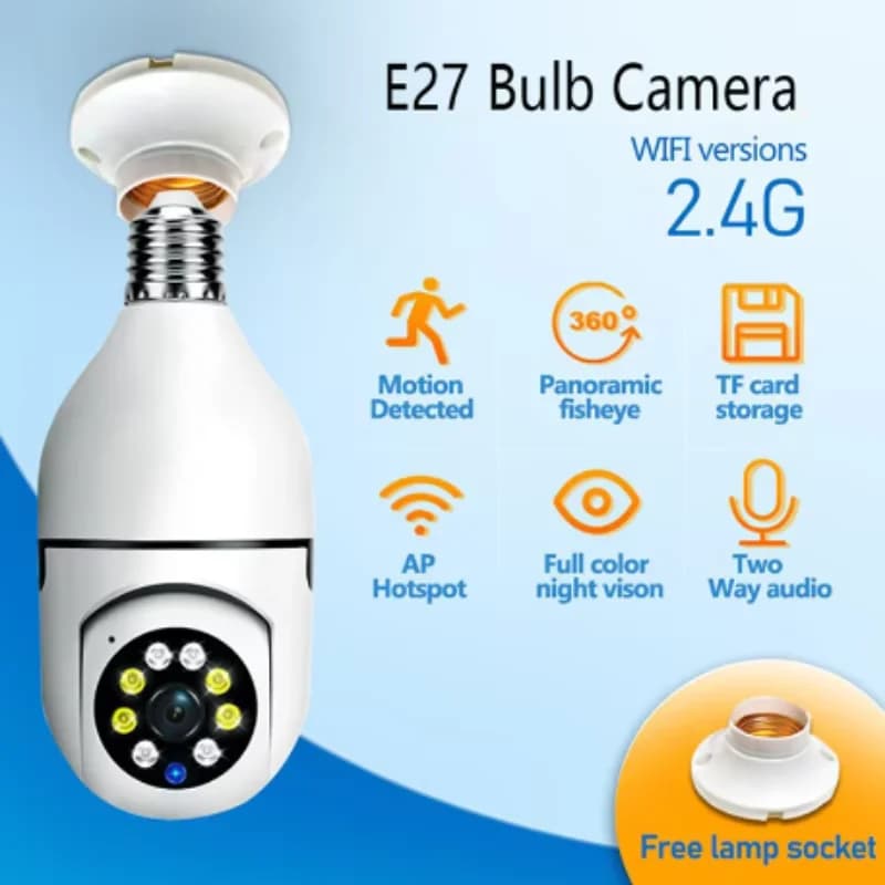Telecamera IP WiFi E27 con Funzione Lampadina, Monitor Wireless per Bambini, Tracciamento AI, Visione Notturna, Telecamera per Animali Domestici, Monitoraggio Interno
