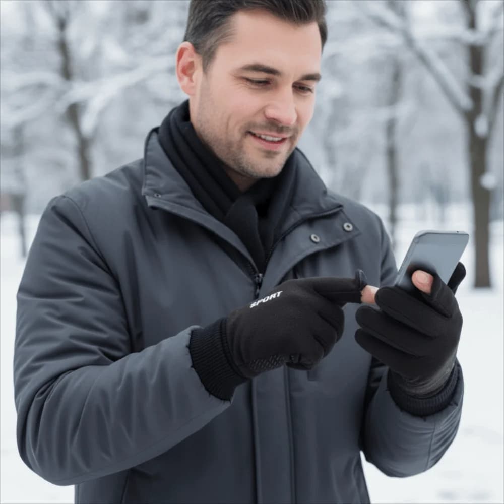 Fashion Touchscreen Faux Suede Gloves Thickened Warm Men Flip-Tops Gloves Windproof Anti-Slip Full Fingers Mittens Winter Autumn
