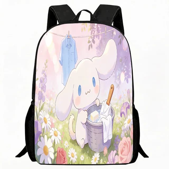 Borsa per bambini con stampa Cinnamoroll, zaino per bambini, borsa da scuola con design a scena floreale, borsa da scuola leggera e traspirante per