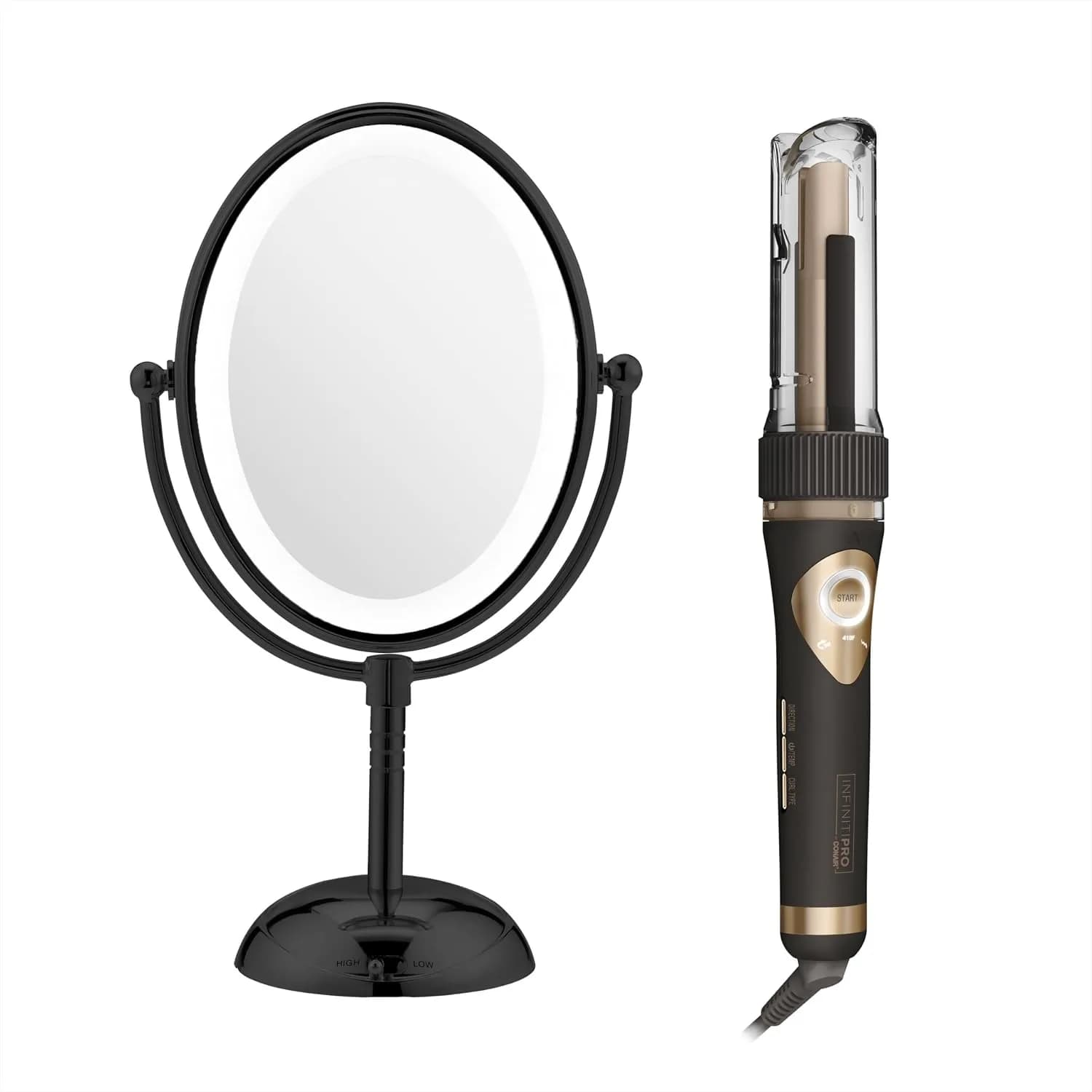 Automatic Curling Iron 3/4-inch with Lighted Makeup Mirror Bundle - Create Curls with 3 Preset Types & 5 Heat Settings