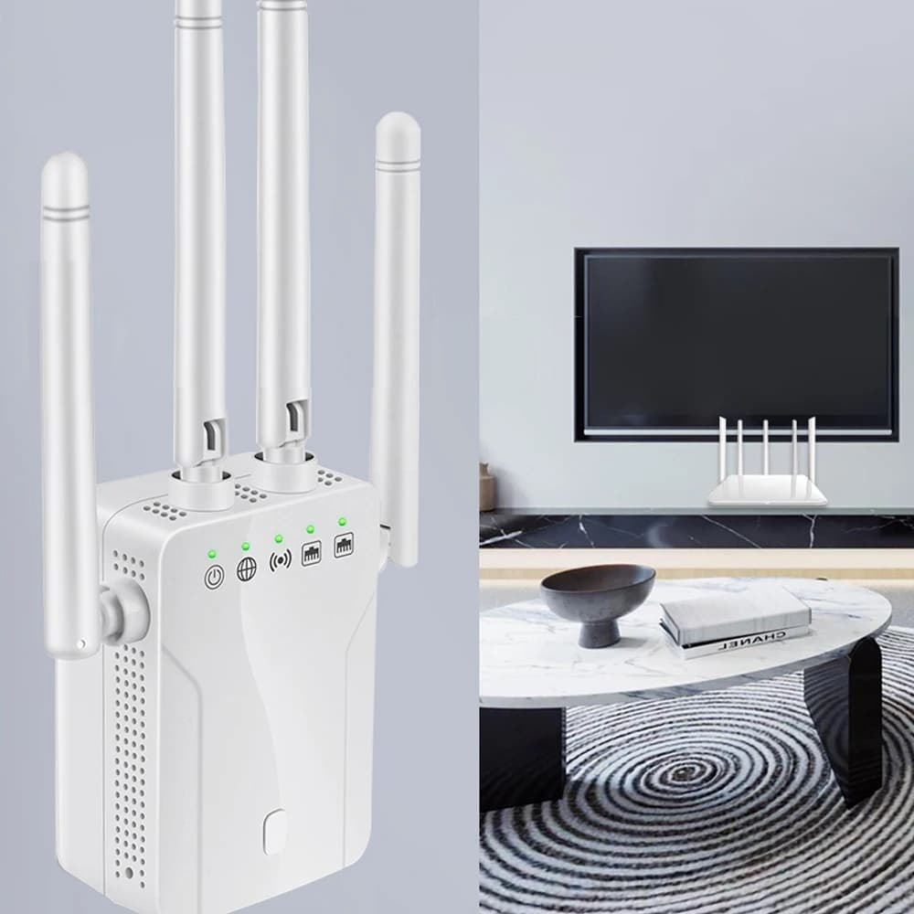 Ripetitore WiFi wireless 1200Mbps Ripetitore di segnale Wifi Dual-Band 2.4G 5G Extender 4 Antenna Router Amplificatore di segnale per Office Home