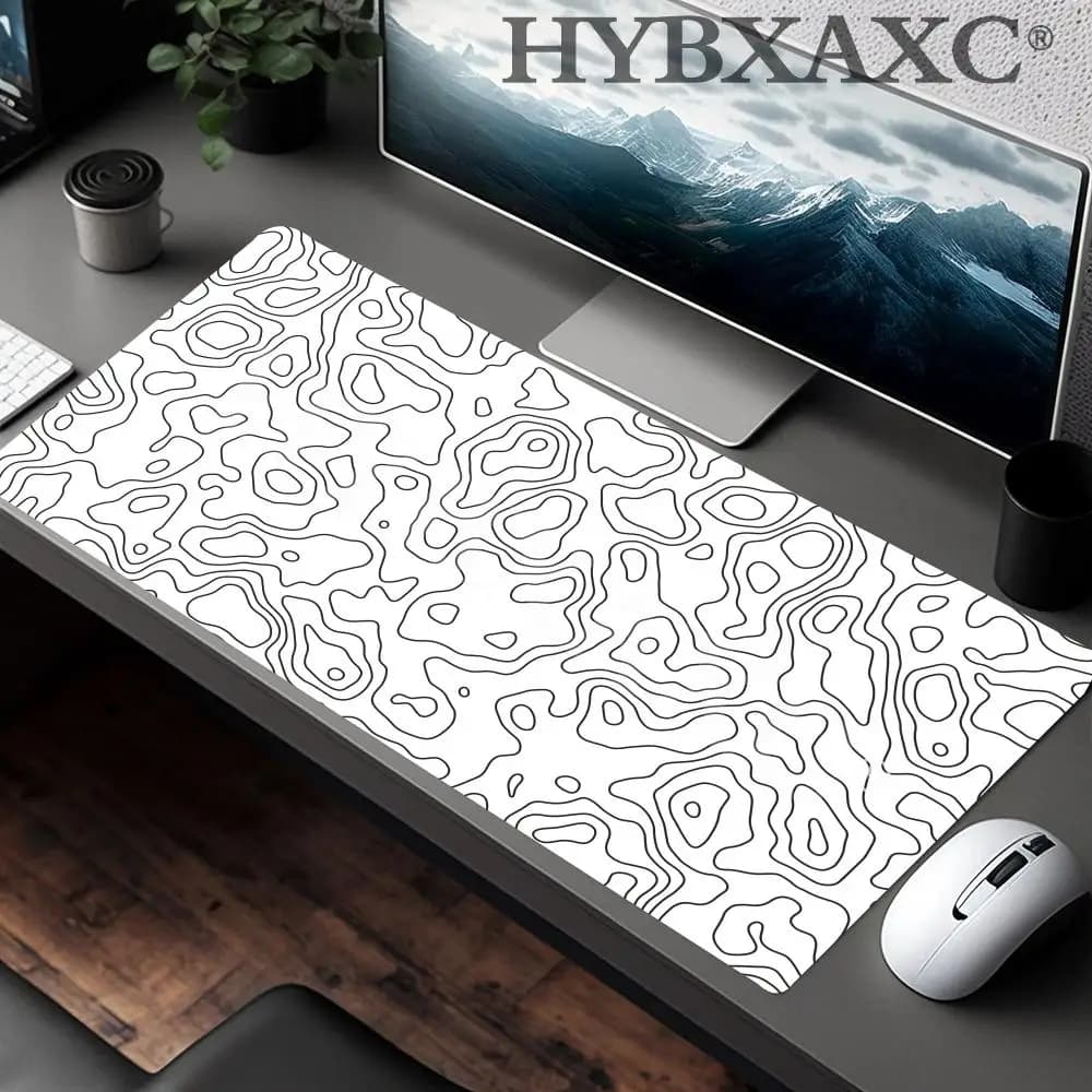 Tappetino da scrivania XXL HYBXAXC, bianco e nero, effetto liquido, tappetino per mouse grande astratto per gaming con bordo rinforzato, tappeto antiscivolo per ufficio