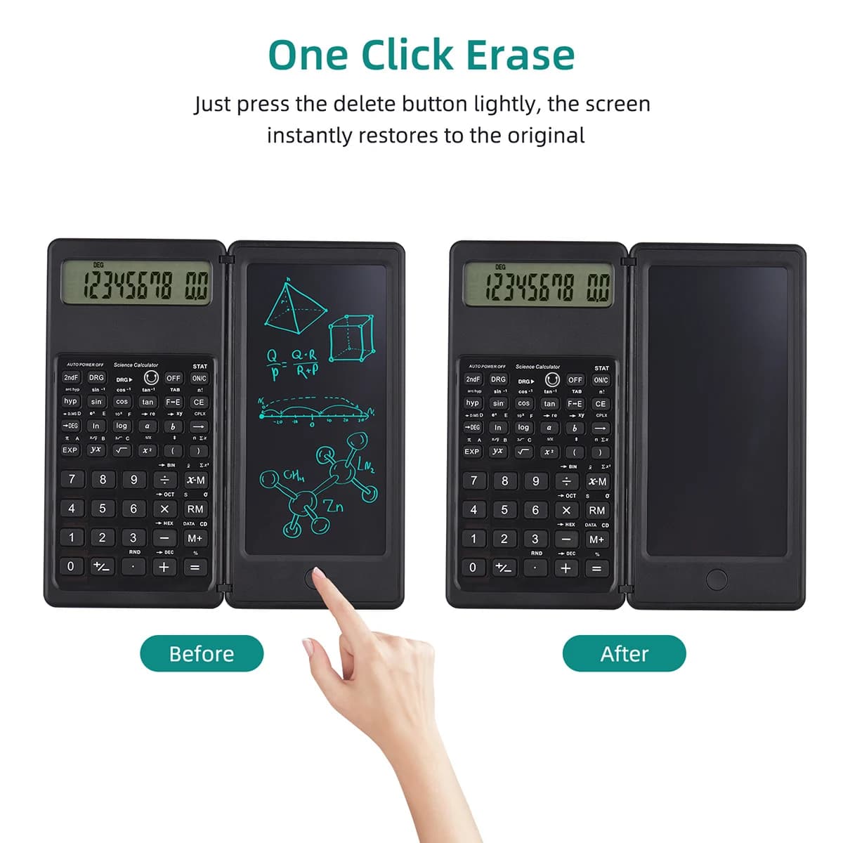 Calcolatrice Portatile da 6,5 Pollici con Schermo LCD, Tablet per Scrittura, Calcolatrice Scientifica Pieghevole, Tavoletta Digitale per Disegno con Penna Stilo