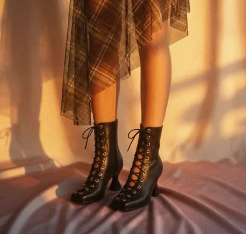Black hollow out lace up leather knee high boots Women's 2026 new in strange style square toe designer high heels party shoes