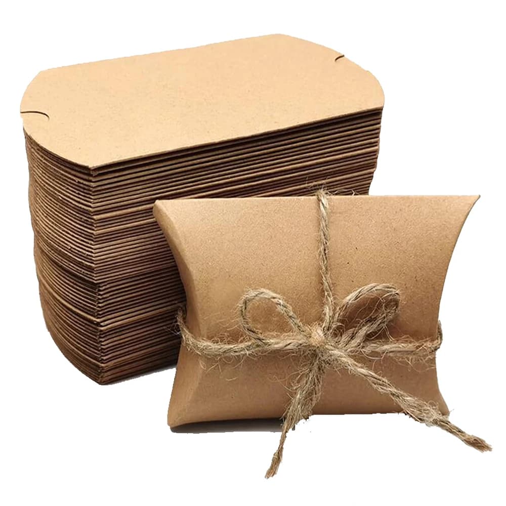 Scatola per cuscini in carta bianca nera Kraft da 50 pezzi per gioielli, caramelle, regali, bomboniere, materiali per imballaggi per piccole imprese