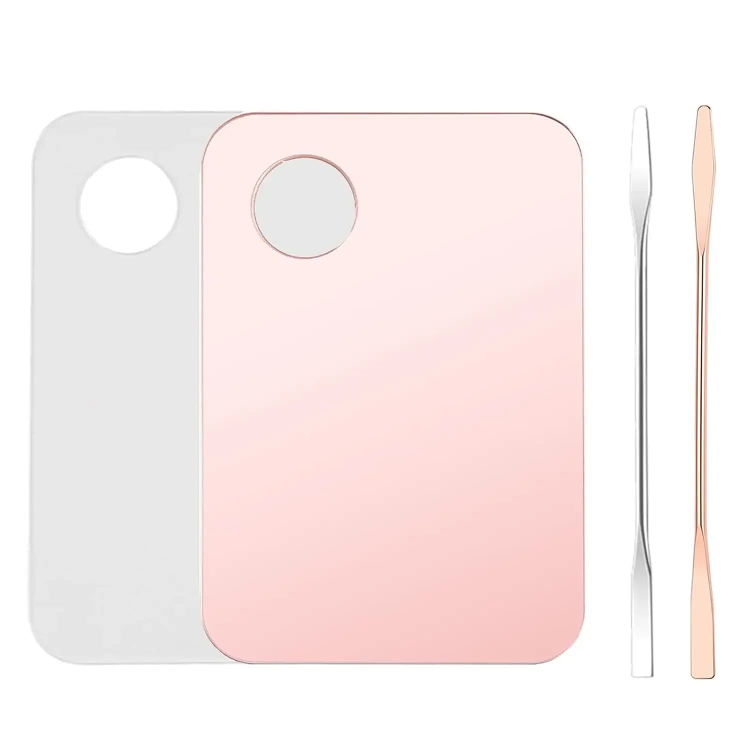Vassoio per miscelare il trucco rosa e trasparente con spatola per ombretto, rossetto, nail art - Set da 4 pezzi
