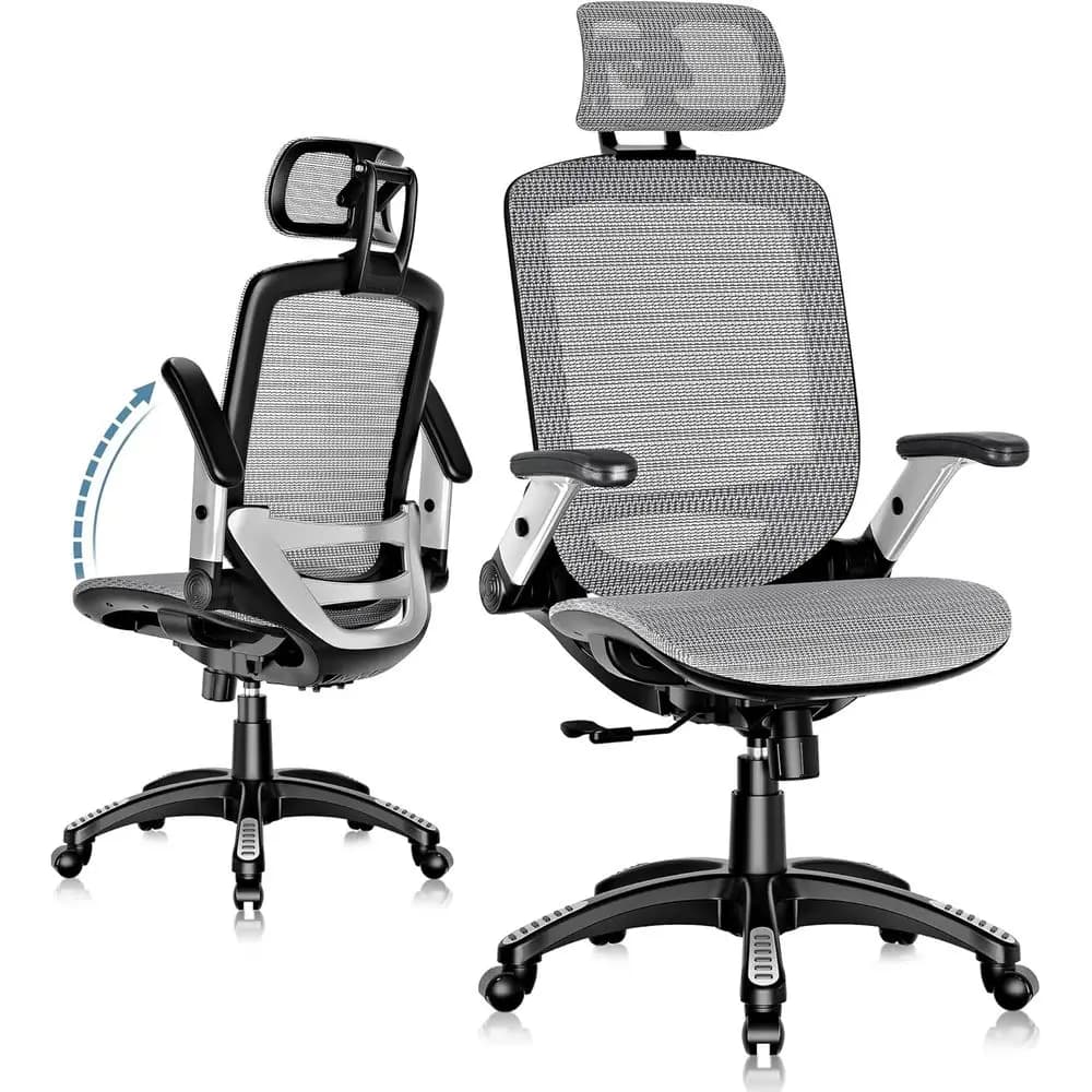 Sedia da Ufficio Ergonomica, Sedia da Scrivania per Casa con Schienale Alto, Braccioli Sollevabili, 90-120 ° Cuscino largo e imbottito, sedia in rete grande e alta
